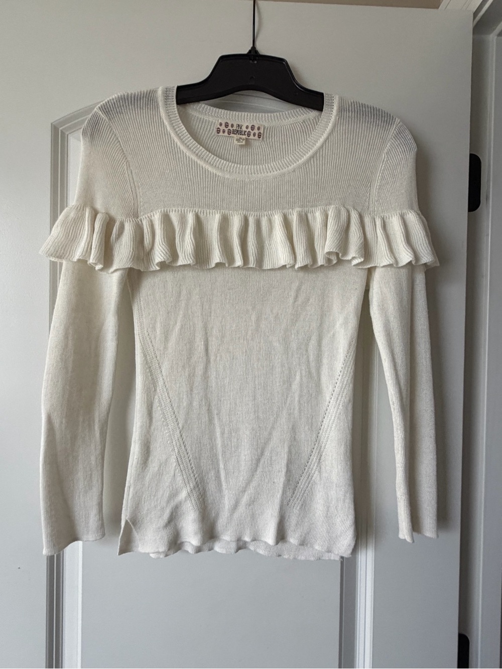 Pink Republic Ivory Ruffle Knit Long Sleeve Top